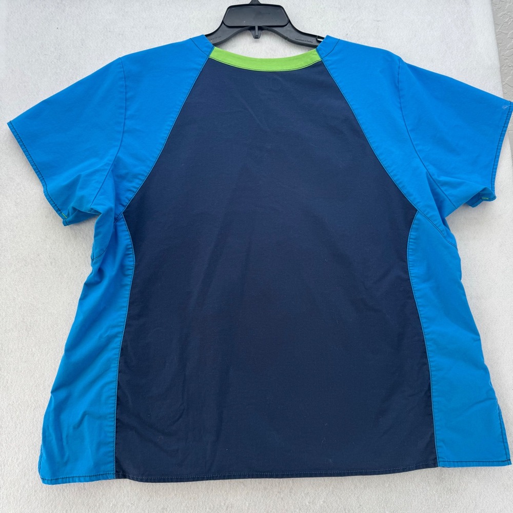 WonderFLEX Scrub Top 2X Womens Blue Green V Neck Short Sleeve Uniform - Picture 9 of 9